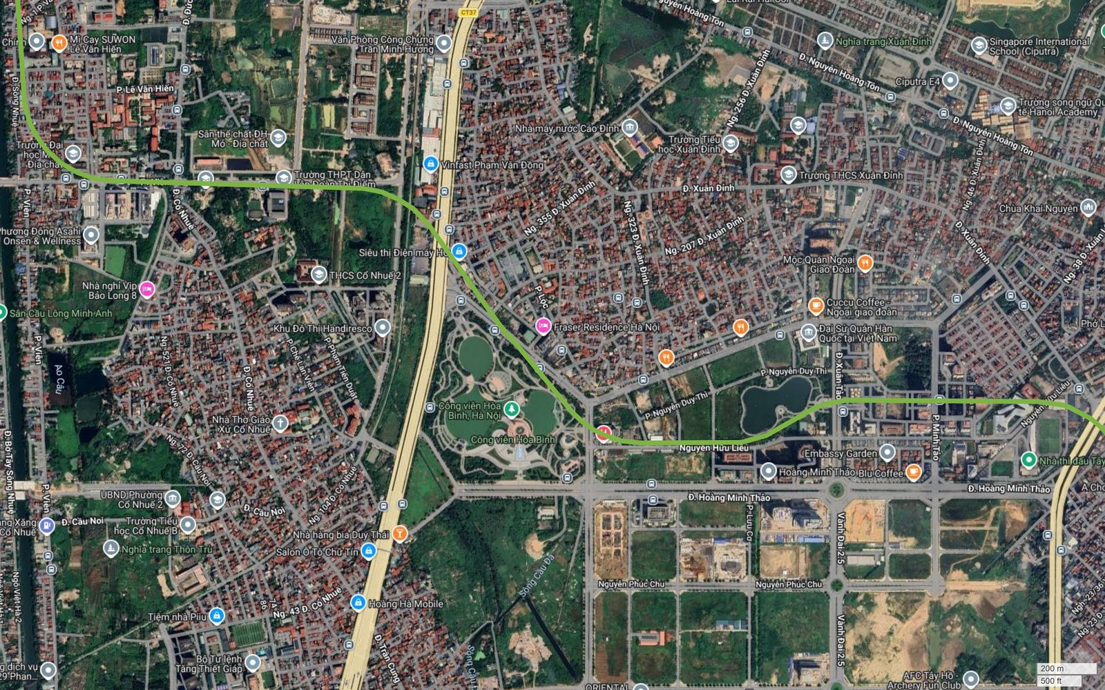 Lớp ngoài vùng phụ cận đầu bắc tuyến metro số 11 Hà Nội với khu Ciputra, Đại sứ quán Hàn Quốc và trục Nguyễn Hữu Liêu